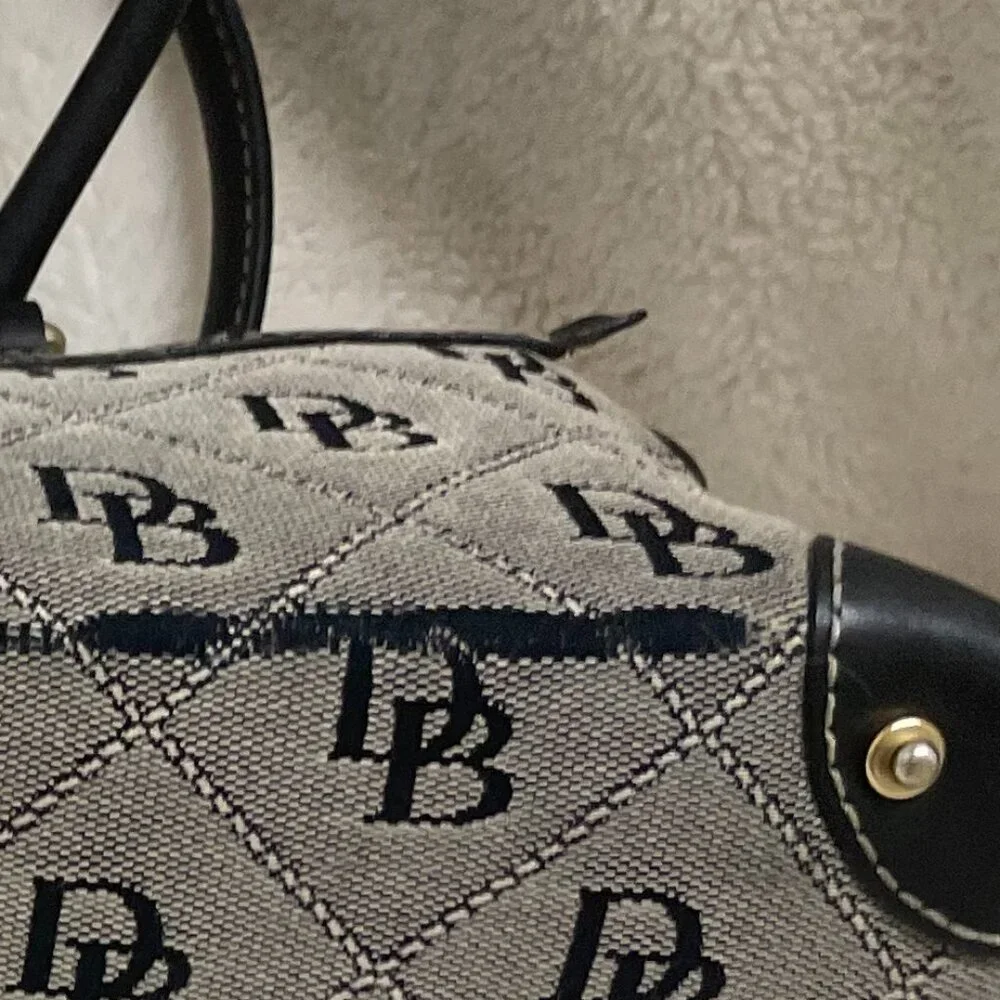 Dooney & Bourke Black/Grey Double Pocket Canvas/Leather Quilted Pattern Satchel - Picture 13 of 14